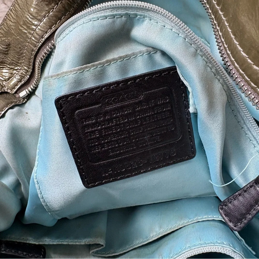 Coach 1941 Zoe Green Patent Leather Shoulder Zipper Closure Hobo Bag One Size